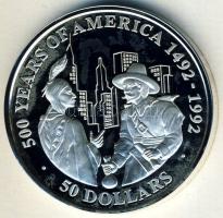 Cook-szigetek 1991. 50$ Ag "Amerika 500 éve-Peter Minuit" T:PP