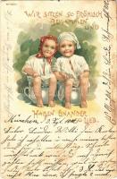 1900 Wir sitzen so fröhlich beisammen und haben einander so lieb / Children art postcard, toilet humour. litho (fl)