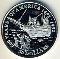 Cook-szigetek 1991. 50$ Ag "Amerika 500 éve-Bosztoni teadélután" T:PP