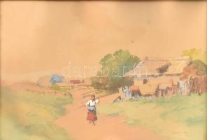 Neogrády Antal (1861-1942): Hazafelé. Akvarell, papír, jelzett. Üvegezett, kissé kopott fa keretben, 28×38,5 cm