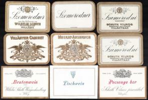 18 db Schuth Vilmos Villány boros címke, cs.. és kir. udvari szállító, 1900 körül / Wilhelm Schuth W...