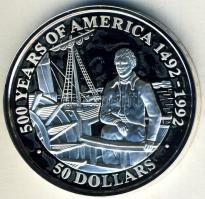 Cook-szigetek 1991. 50$ Ag "Amerika 500 éve-Robert Fulton" T:PP