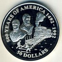 Cook-szigetek 1991. 50$ Ag "Amerika 500 éve-első transzkontinentális vasút" T:PP