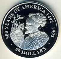 Cook-szigetek 1991. 50$ Ag "Amerika 500 éve-Vasco Nunez de Balboa" T:PP