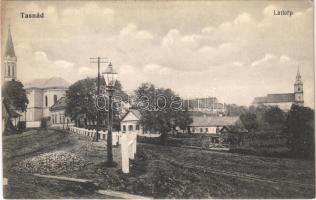 Tasnád, utca, templomok, gázlámpa. Lövinger lipót kiadása / street, churches, gas lamp