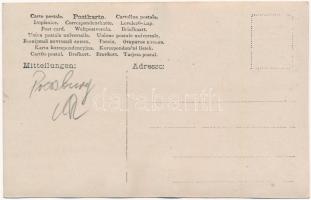 1908 Pozsony, Pressburg, Bratislava; léghajó a város felett. légi felvétel / airship above the city....