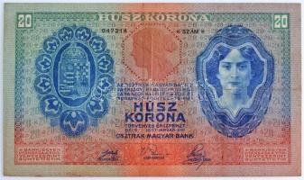 1907. 20K "1449 047314" T:III helyenként kifakult, apró szakadás és folt / Hungary 1907. 2...