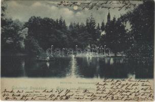 1901 Stomfa, Stupava; Hattyú tó este / Schwanenteich / lake at night (EK)