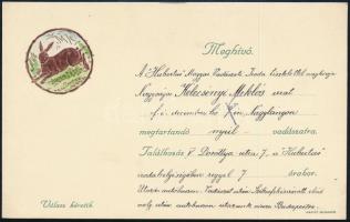 cca 1910 Hubertus Magyar Vadászati Iroda meghívója nyúlvadászatra