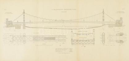 1904 A budapesti Erszébet híd vasszerkezete, vázszerkezeti ábra, belsejében a híd képével, szakadáso...