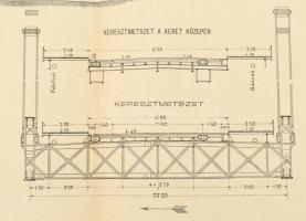 1904 A budapesti Erszébet híd vasszerkezete, vázszerkezeti ábra, belsejében a híd képével, szakadáso...