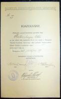 1913 Tűzoltó szaktanfolyam bizonyítványa
