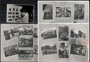 cca 1954 Tiszavölgyi József (1909-?) budapesti fotóriporter a munkahelyén rendszeresen fotóhíradót, képes faliújságot készített a vállalat eseményeiről, dolgozóiról, három ilyen összeállítás szerepel a tételben + 1 kép a rendezésről, 18x24 cm és 9x13 cm