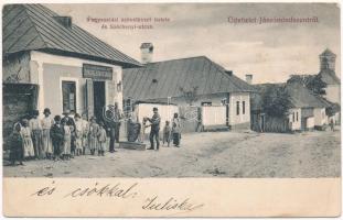 1913 Jászómindszent, Poproc; Széchenyi utca, templom, Fogyasztási szövetkezet üzlete és saját kiadása / street, church, cooperative shop