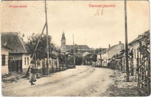 Jászó, Jasov; Fő utca, templom / main street, church