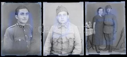 cca 1940 és 1950 között készült felvételek magyar katonákról, Sándor Antalné (?-?) csongrádi fényképész hagyatékából 10 db vintage üveglemez NEGATÍV, 10x15 cm és 9x12 cm