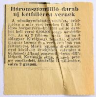 1942. Magyar Királyi Állami Pénzverő Pengő pénzrendszerre vonatkozó termelési és szállítási adatai a...