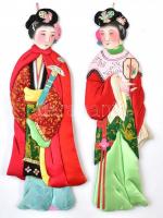 2 db kínai selyem borítású figura. Falra akasztható 32 cm / Chinese silk figures 32 cm
