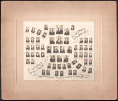 cca 1936 Budapest, a VIII. kerületi Zrínyi Miklós Reálgimnázium tanárai és végzős diákjai, kistabló nevesített portrékkal, 16,8x19,8 cm, karton 28x32,5 cm