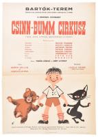 1959 A Csinn-Bumm Cirkusz vidám jelmezes gyerekműsor plakátja, szerepekben: Bilicsi Tivadar, Latabár Árpád, Rodolfo, stb., hajtott, kis szakadással, 64×50 cm