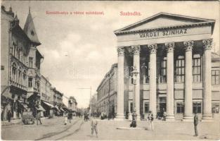1910 Szabadka, Subotica; Kossuth utca, Városi színház. Vig Zsigmond kiadása / street view, theatre (Rb)