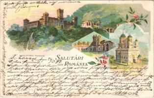 1899 (Vorläufer) Salutari din Romania, Monastirea Tismana, Curtea de Arges / monasteries. Storck & Müller Art Nouveau, floral, litho