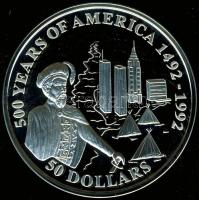 Cook-szigetek 1992. 50$ Ag "Giovanni da Verrazano" T:PP