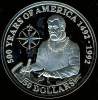 Cook-szigetek 1992. 50$ Ag "Juan Ponce de Leon" T:PP