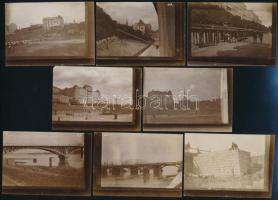 cca 1900 Budapest, Grand Hotel, Buda Vár, hídépítés, stb., 8 db fotó, 6,5×9 cm