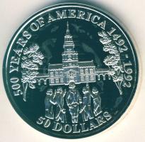 Cook-szigetek 1992. 50$ Ag "Independence Hall" T:PP