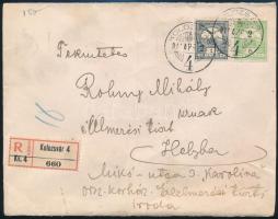 1917 Ajánlott helyi levél Turul 1f + 5f + 10f bérmentesítéssel / Registered local cover with 1f + 5f + 10f franking KOLOZSVÁR