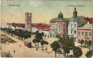 1922 Debrecen, Ferenc József út, villamos, Márton Gyula és Fia üzlete (kopott sarkak / worn corners)