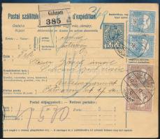 1912 Csomagszállító levél Turul 2 x 20f + 2 x 25f bérmentesítéssel / Parcel card with 2 x 20f + 2 x ...