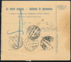 1912 Csomagszállító levél Turul 2 x 20f + 2 x 25f bérmentesítéssel / Parcel card with 2 x 20f + 2 x ...