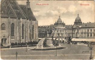 1908 Kolozsvár, Cluj; Mátyás király tér. Schuster Emil kiadása / square, statue, monument (EK)