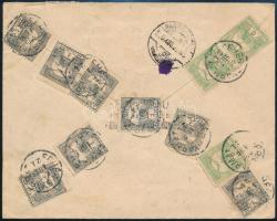 1900 Ajánlott levél Turul 10 x 1f + 3 x 5f + 10f bérmentesítéssel / Registered cover with 35f franking FEHÉRGYARMAT - NAGYKÁROLY (egy 1f hiányos sarokkal / one 1f with missing corner)