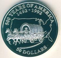 Cook-szigetek 1992. 50$ Ag "Oregon Trail" T:PP