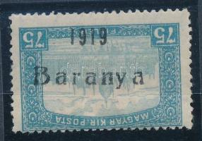 Baranya I. 1919 Parlament 75f fordított felülnyomással / Mi 28 with inverted overprint. Signed: Bodor