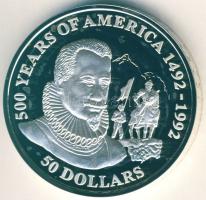 Cook-szigetek 1992. 50$ Ag "Pedro de Valdivia" T:PP