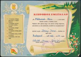 cca 1950-1960 Úttörő kitüntetés adományozó oklevél és kisdobos emléklap