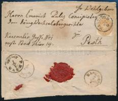 ~1864 15kr levélen / on cover "BARTFELD" - "KASCHAU" - "PESTH" kiállítási célból szétnyitva / the cover is opened for exposition purpose (foltos, gyűrött / spot, folded)