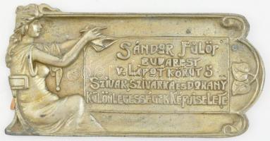 cca 1900 Sándor Fülöp szivar, szivarka és dohány különlegességek képviselete szecessziós réz tábla / copper plate 21x11 cm / Art nouveau copper plate. Tobacco advertising