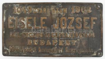 cca 1900 Eisele József réz, ércmű és gőzkazángyár Budapest, gőz gép réz tábla / Steam machine copper plate 25x13 cm