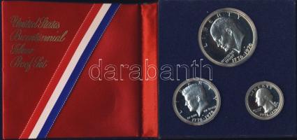 USA 1976. 1/4$ "Wahington", 1/2$ "Kennedy", 1$ "Roosevelt" szettben "200. évforduló" T:PP Tanúsítvánnyal!