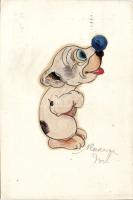 Bonzo dog, special hand-painted postcard, Kutya, kézzel festett egyedi képeslap
