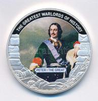 Libéria 2010. 5$ ezüstözött Cu A történelem legnagyobb hadurai - Nagy Péter részben multicolor festéssel T:PP Liberia 2010. 5 Dollars silver plated Cu The Greatest Warlords of History - Peter the Great with partial multicolor picture C:PP