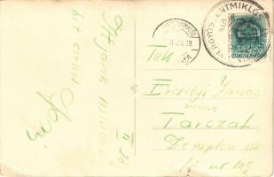 1940 Gyergyószentmiklós, Gheorgheni; Fő tér bevonuláskor, "Soha többé el nem választhatnak!&quo...