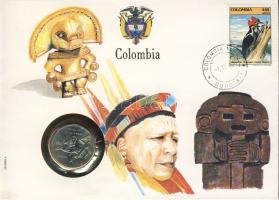 Kolumbia 1985. 10P érmés, bélyeges borítékon T:2