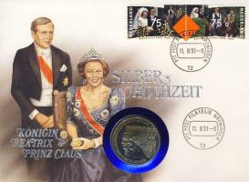 Hollandia 1991. 2 1/2Ecu "Ezüstlakodalom" érmés, bélyeges borítékon, ismertetővel T:BU Csak 25.000db!