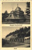 1940 Huszt, Chust, Khust; fatemplom, vasúti híd. Tábori Jánosné kiadása / wooden church, railway bridge (EK)